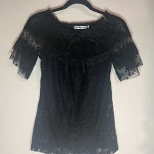 Elegant Black Lace Blouse with Bow Detail